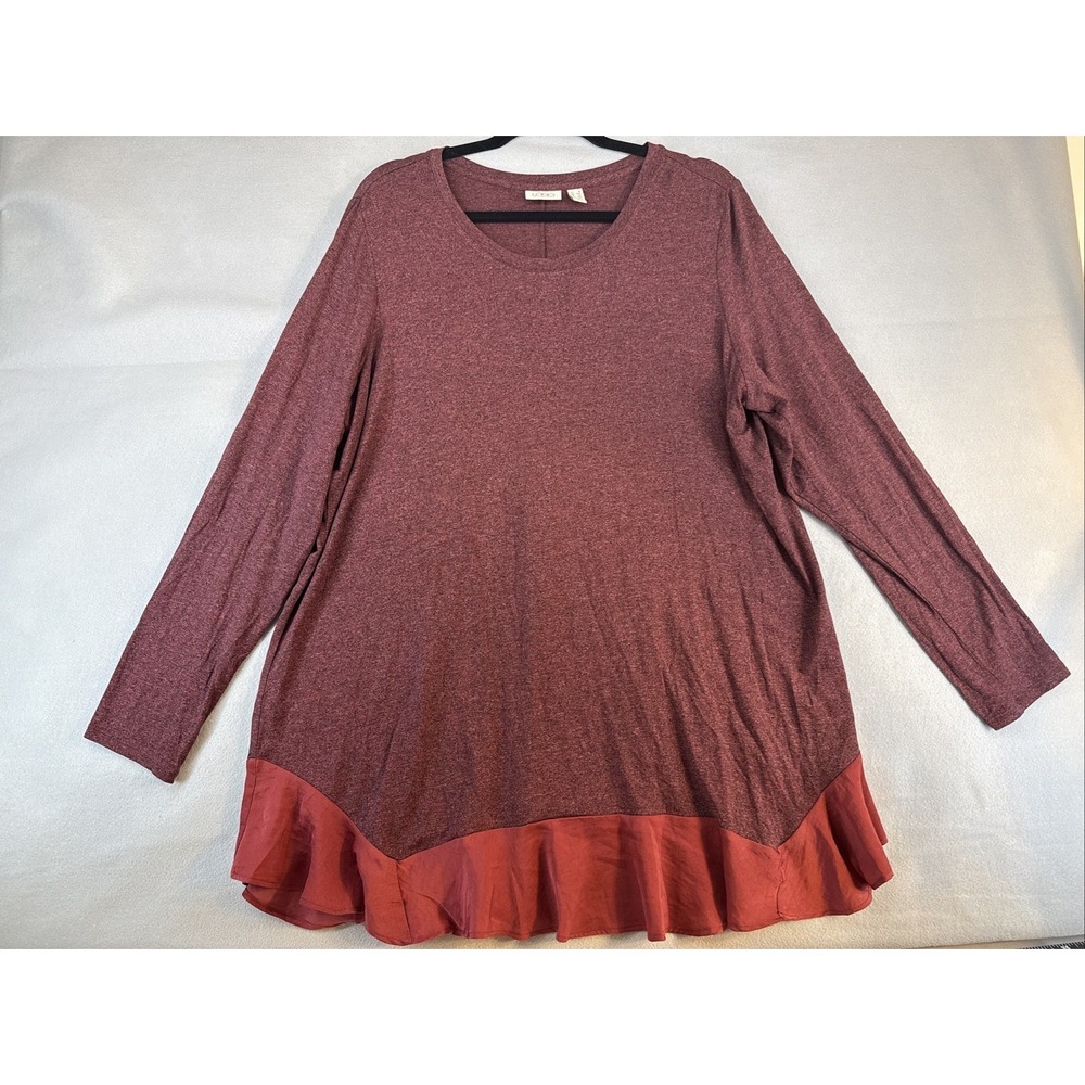 Logo By Lori Goldstein Women's Size 1X Long Sleeve Blouse, Ruffled Bottom Edge - Picture 1 of 10